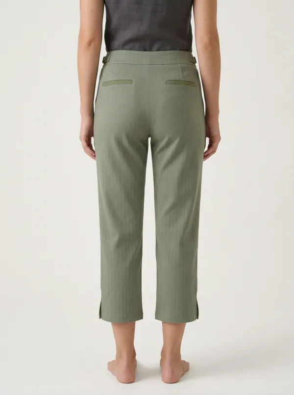 Relaxed Herringbone Pattern Utility Look Women's Cropped Pants