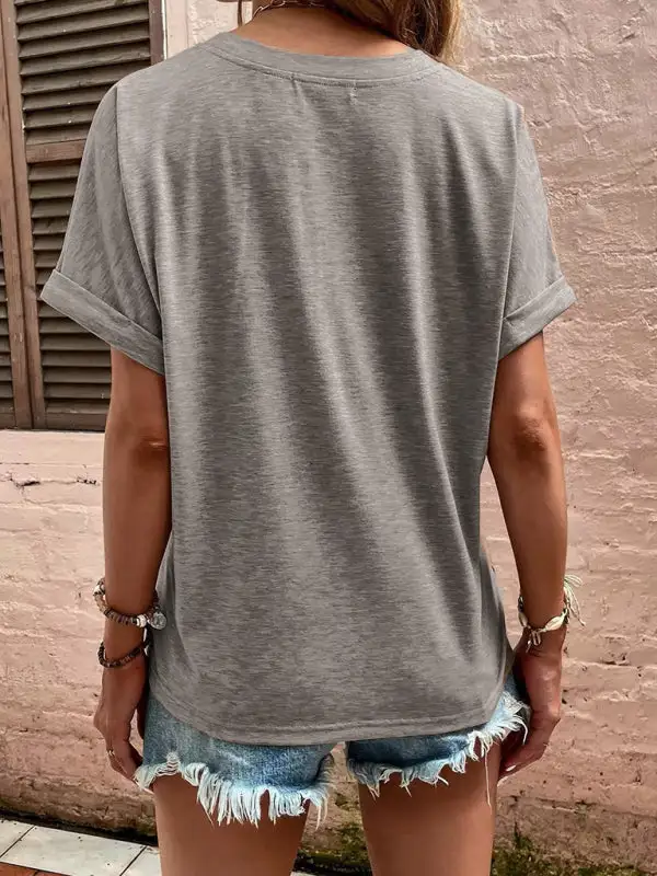 Refined V-Neck Collared Short-Sleeve Button-Detail T-Shirt
