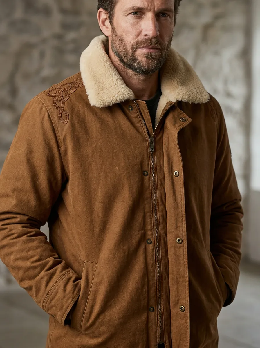 Men's Sherpa-Look Knotwork Warm Field Jacket