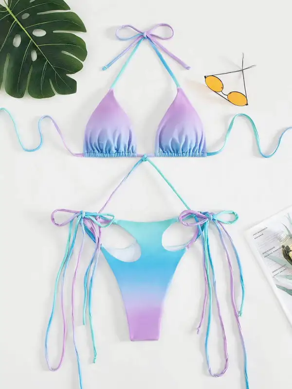 Gradient Hollow Fringe One Piece Swimsuit