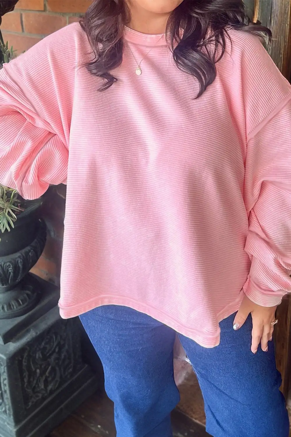Ribbed Drop Shoulder Sweatshirt