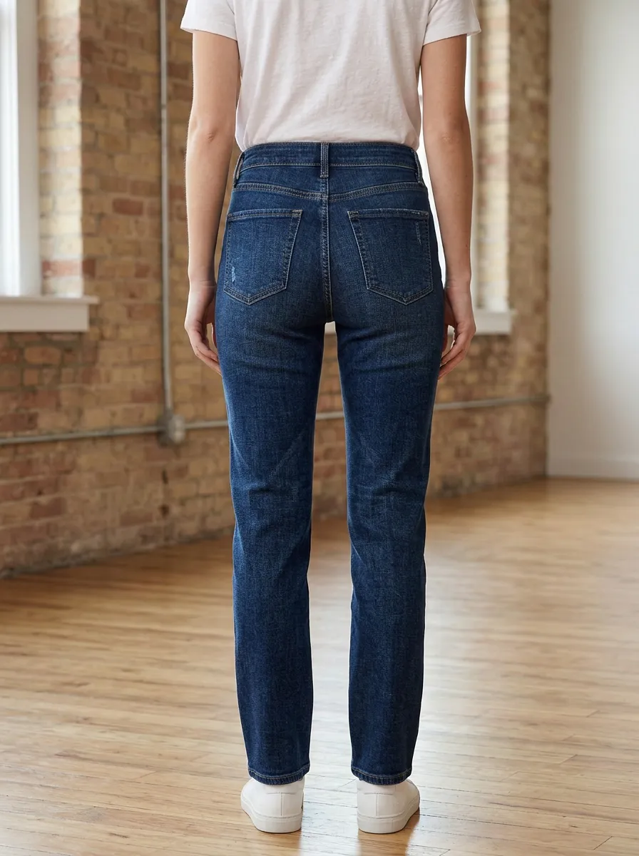 Women's High-Rise Distressed Dark Wash Denim Jeans