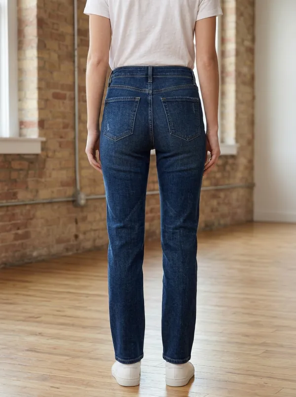 Women's High-Rise Distressed Dark Wash Denim Jeans