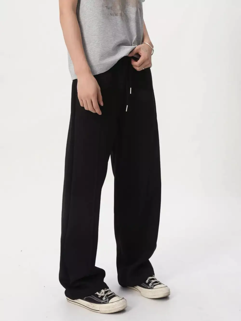 Textured Men's Wide Leg Drawstring Pants
