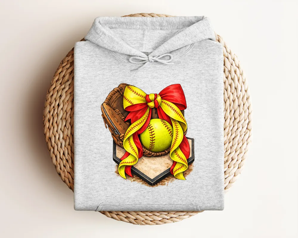 Softball Bow Graphic Pullover Hoodie
