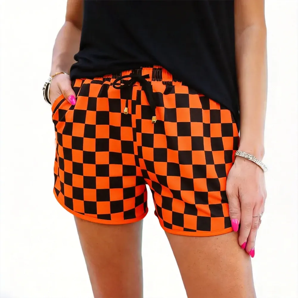 Women's Plaid Drawstring Elastic Waist Casual Shorts