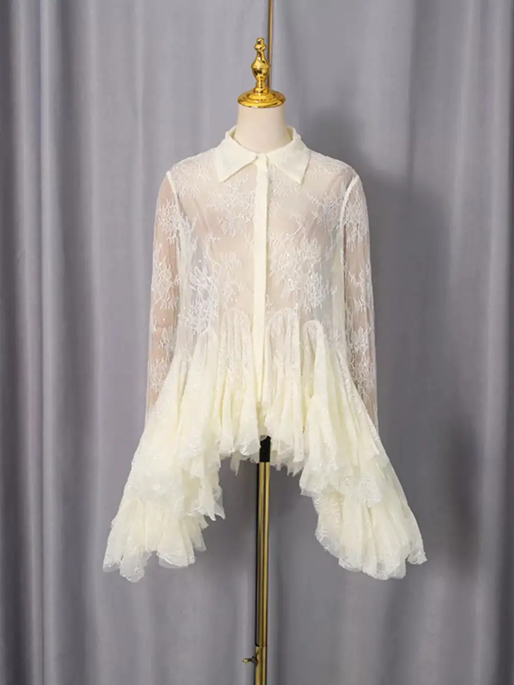 Lace Ruffle Long Sleeve Dress Casual