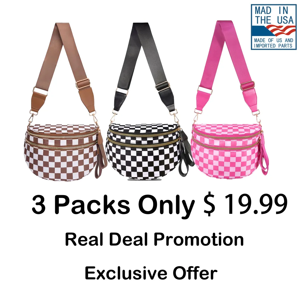 🏷️ 🔥 Clearance Sale – 40% OFF! 🔥 Black & White Checkered Nylon Bum Bag – Plus Size Friendly Fanny Pack | Spacious, Lightweight & Stylish Crossbody Gift for Everyone