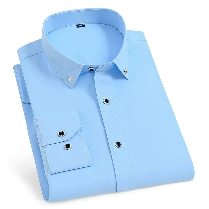 Men'S Long Sleeve Business Solid Color Cotton Breathable Shirt