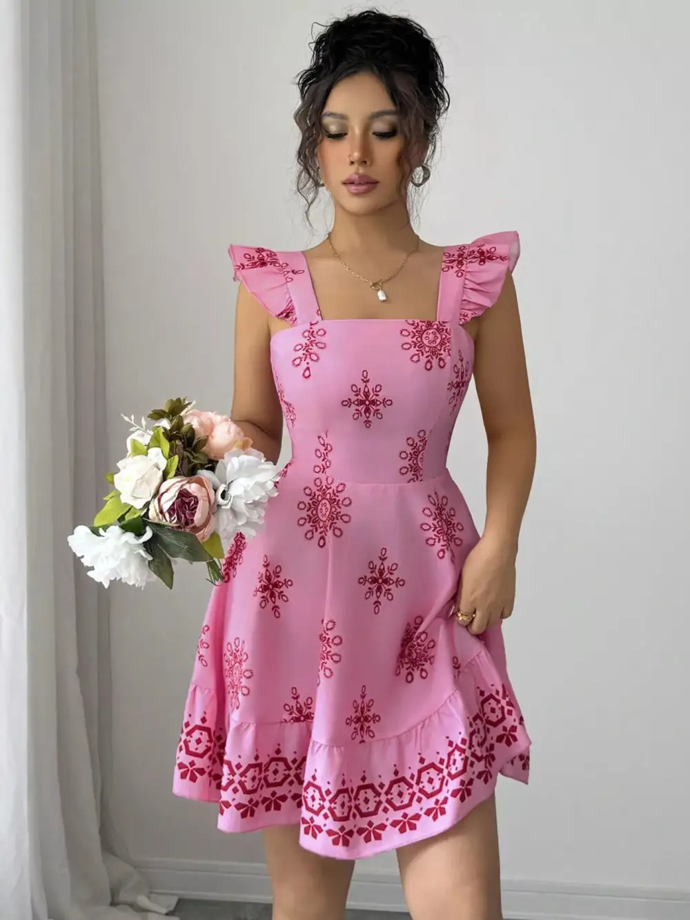 Bow Back Square Neck Mini Dress