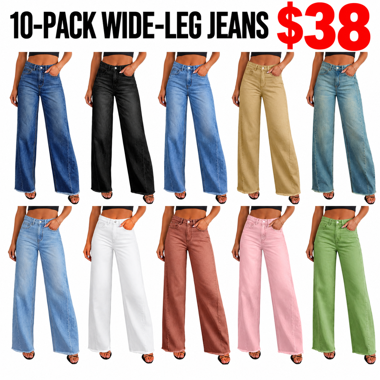 Women’s Wide Leg Jeans High Waisted Stretchy Denim Pants