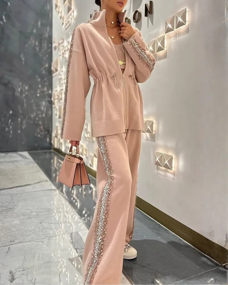 Striped Stand Collar Set