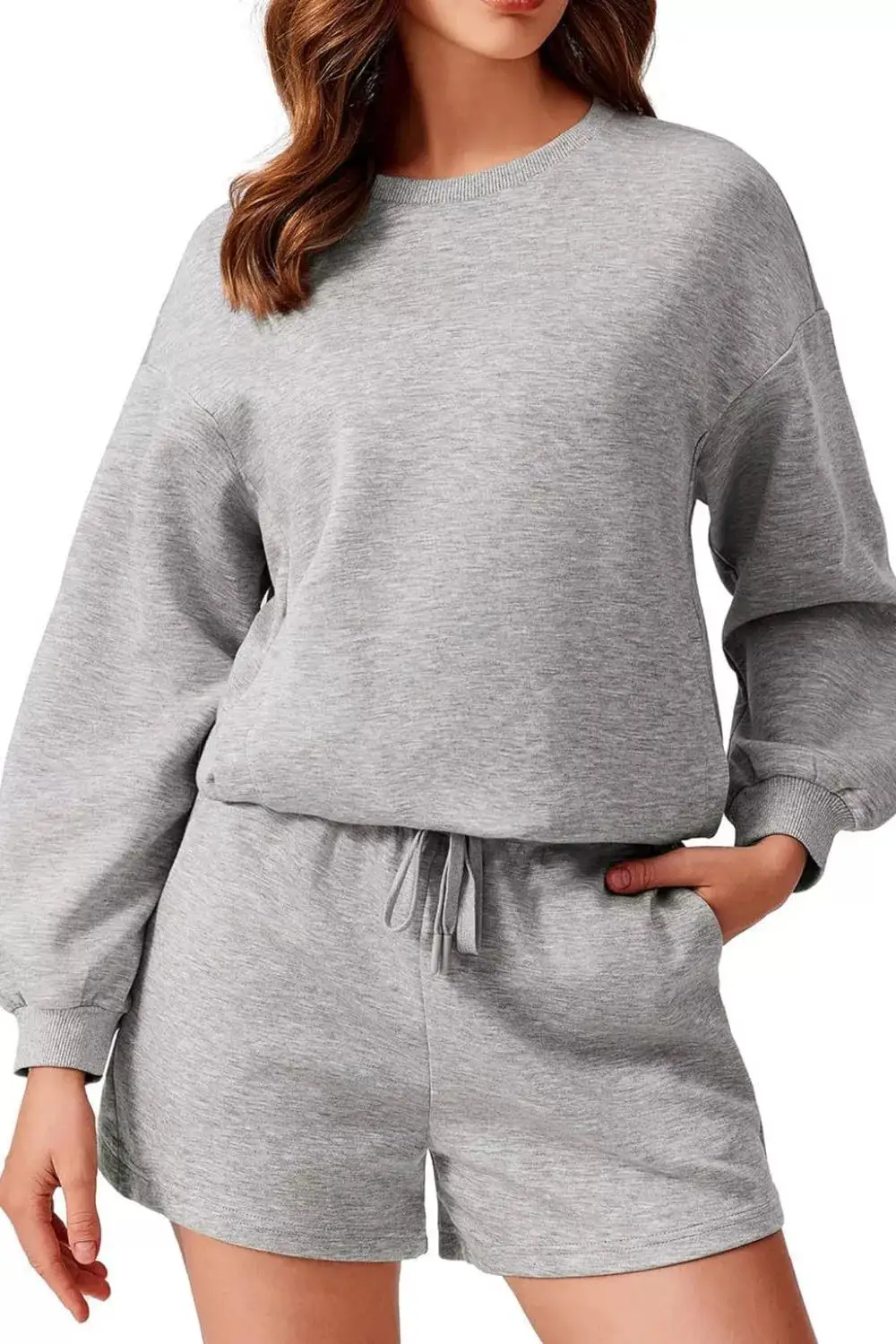 Round Neck Sweatshirt and Shorts Set