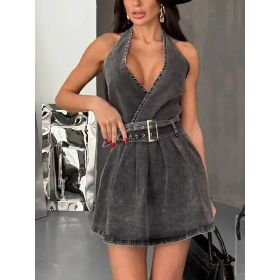 Halter Neck Belted Mini Dress