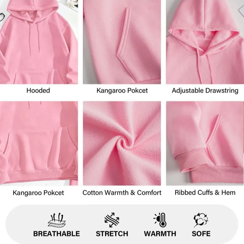 Women's Pink Heart Print Hair And Sunglasses Hoodie And Drawstring Track Pants Set