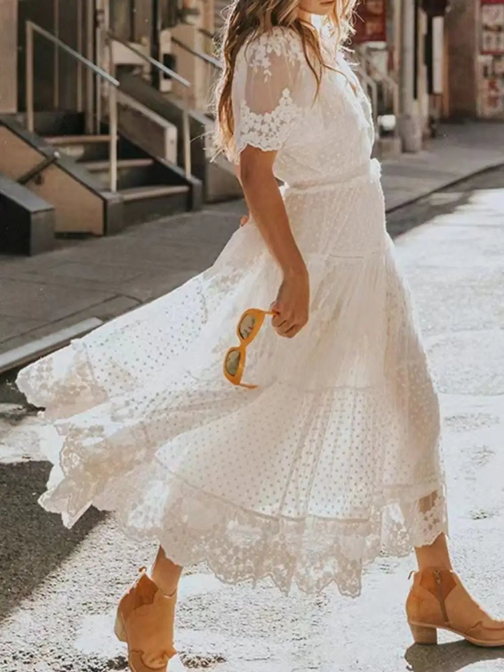 Lace Short Sleeve Maxi Dress