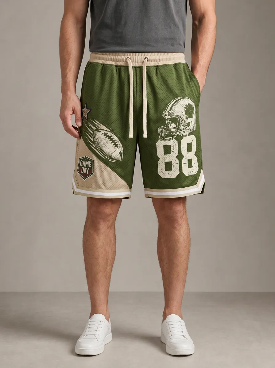Men's American Football Fan Helmet Number 88 Printed Mesh Shorts