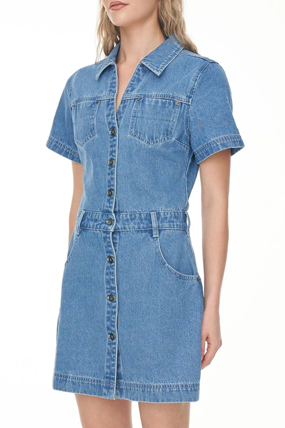 Denim Button - Front Short - Sleeve Dress