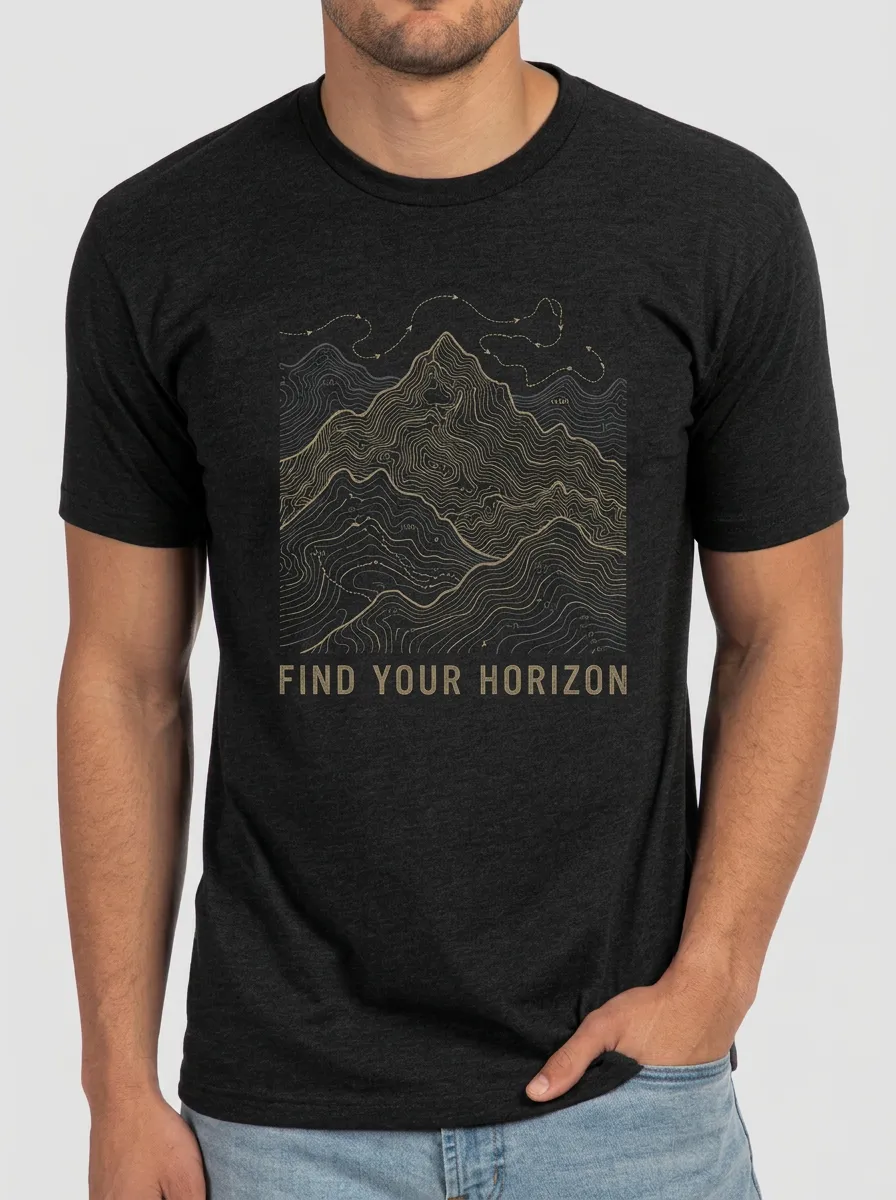 Men's Hiking Lover Mountain Topographic Map Printed T-shirt