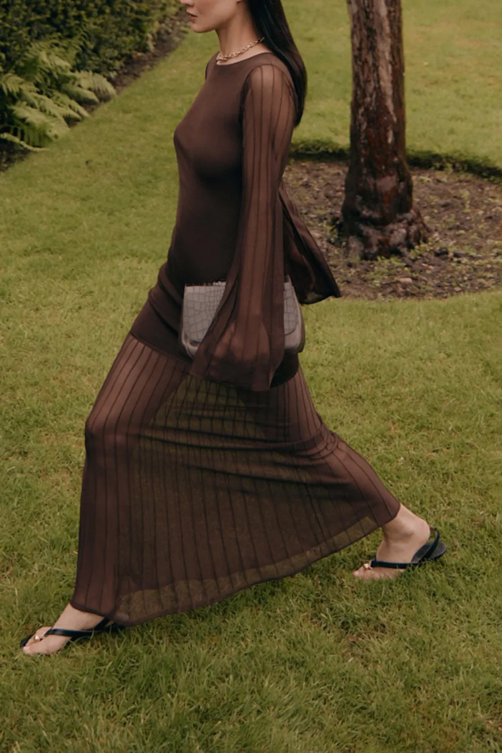 Sheer Flared Sleeve Maxi Dress