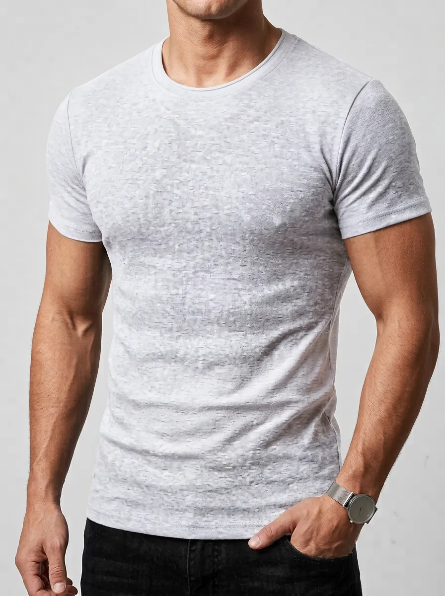 Refined Ribbed Crew Neck Design Men's Slim Fit Short Sleeve T-Shirt
