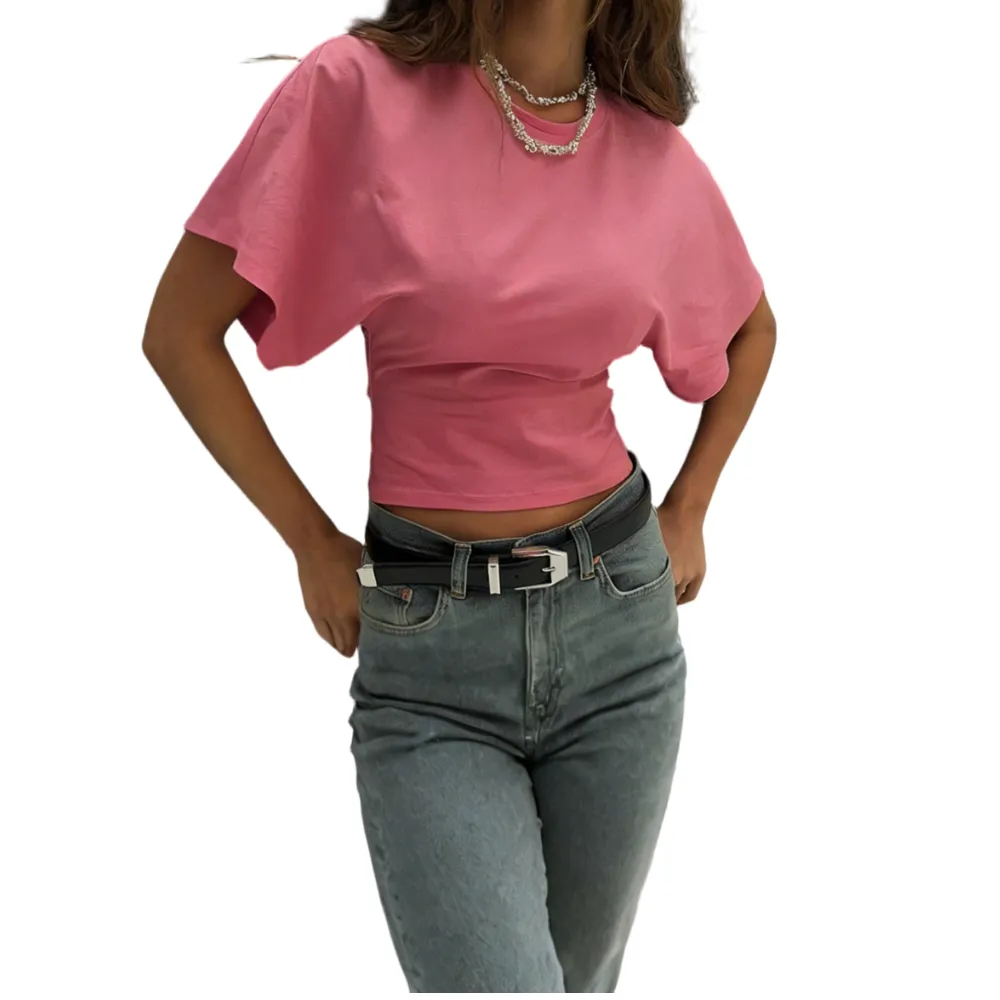 Women's Solid Color Crop Tee, Casual Half Sleeve Round Neck T-shirt