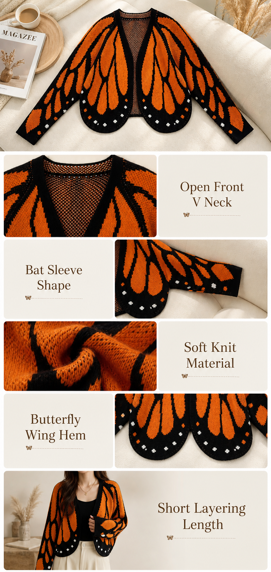 Butterfly Wing Knit Cardigan Fabric Details
