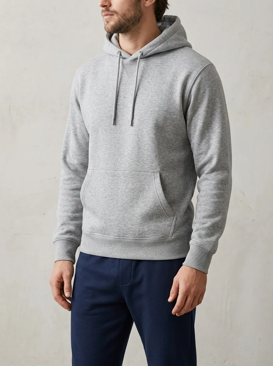 Men's Casual Minimalist Grey Solid Plain Hoodie