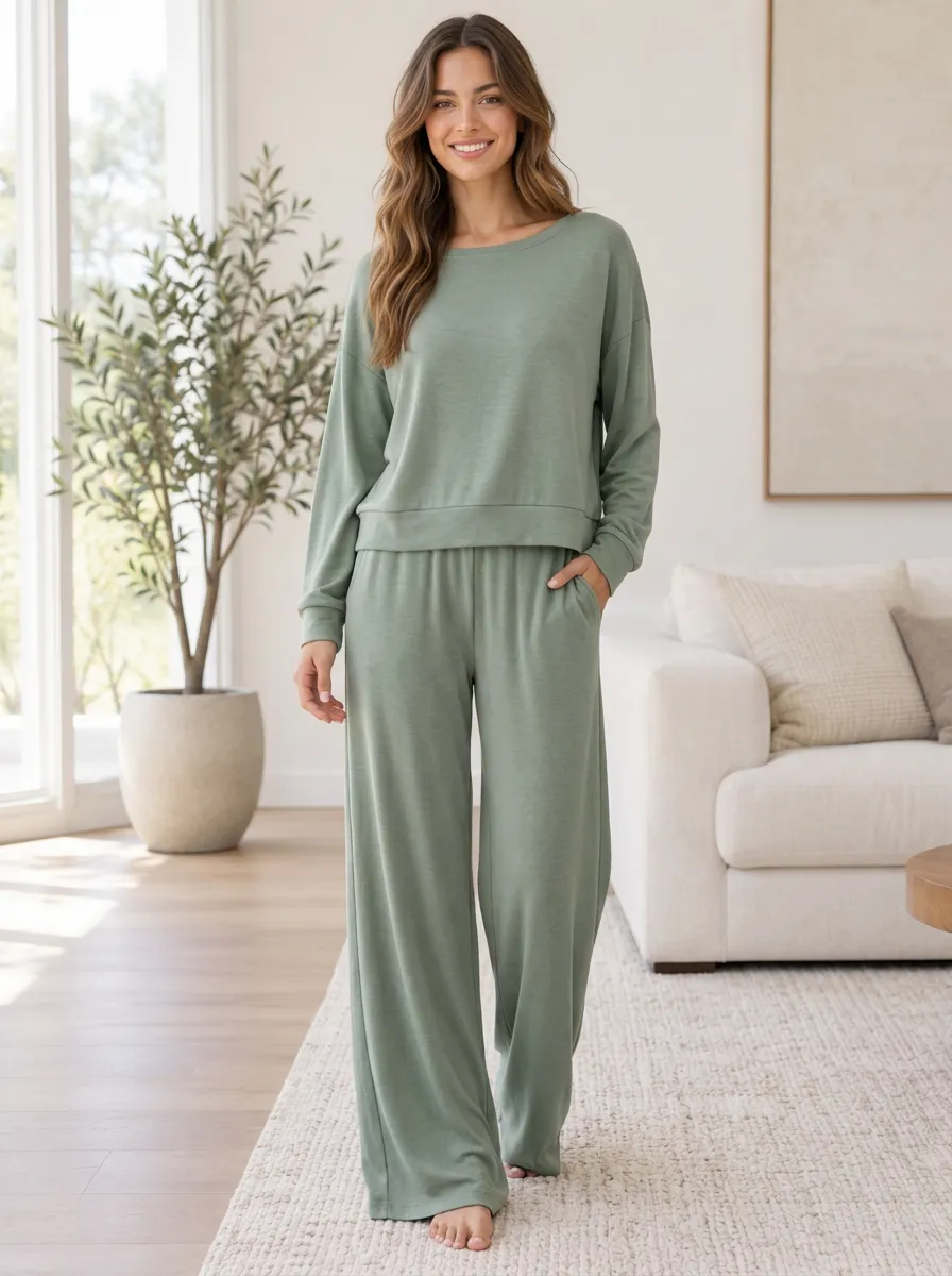 Women's Comfort Lounge Wide Leg Loungewear Set