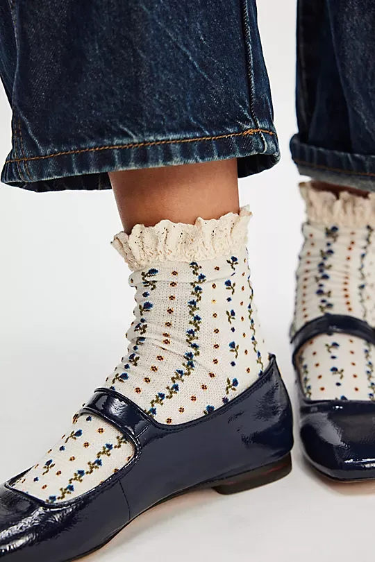 Floral Waffle Knit Socks Yellow