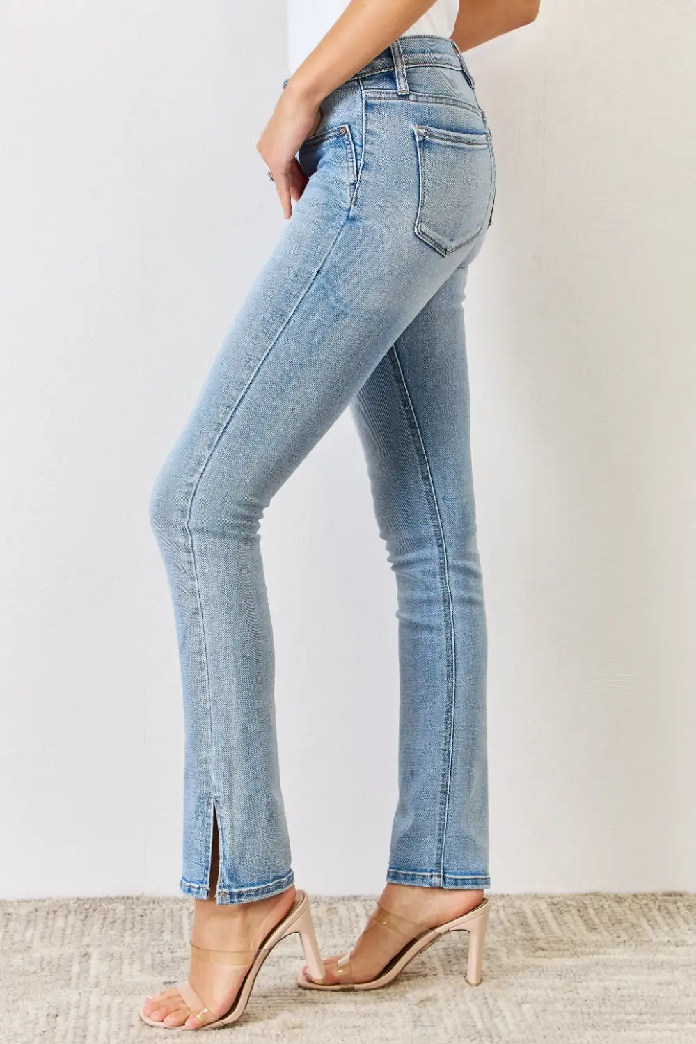 Mid Rise Flare Leg Slit Denim Jeans