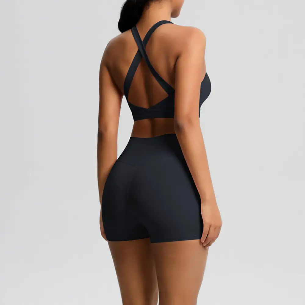 Cross-Back Backless Two-Piece Shorts Active Set