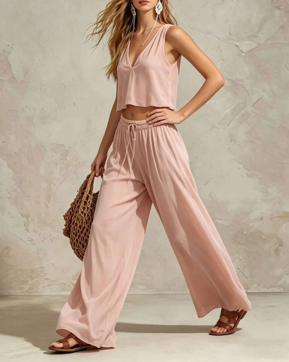 V-Neck Cotton Jersey Matching Set