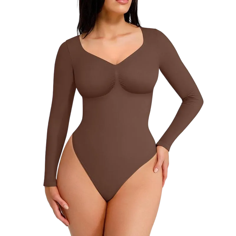 Women's Seamless Sculpt Long Sleeve Thong Comfortable Bodysuit for Tops and Underwear