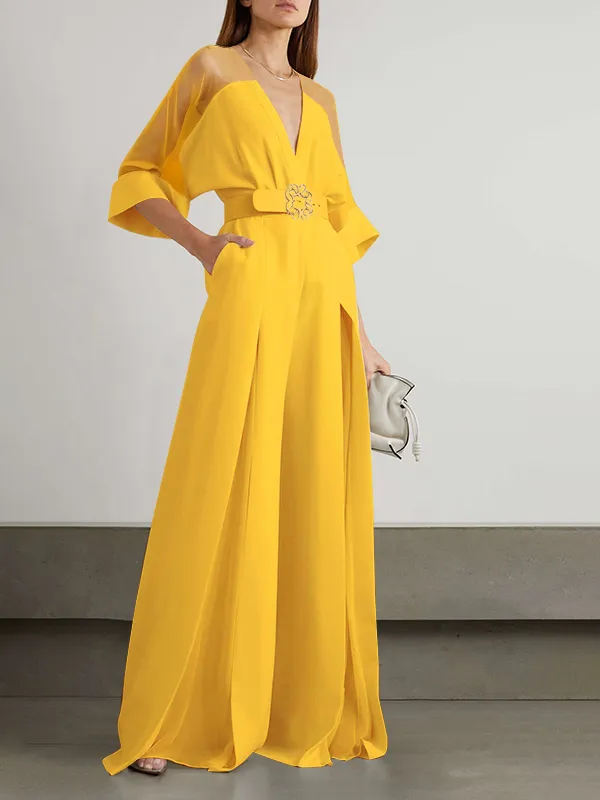 Effen Kleur Split Front Contrasterende Gebonden Taille Hoog