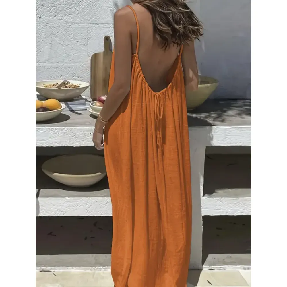 🔥Women's Cotton Linen Backless Loose Dress🔥10-Pack - All Colors Included, Only $24