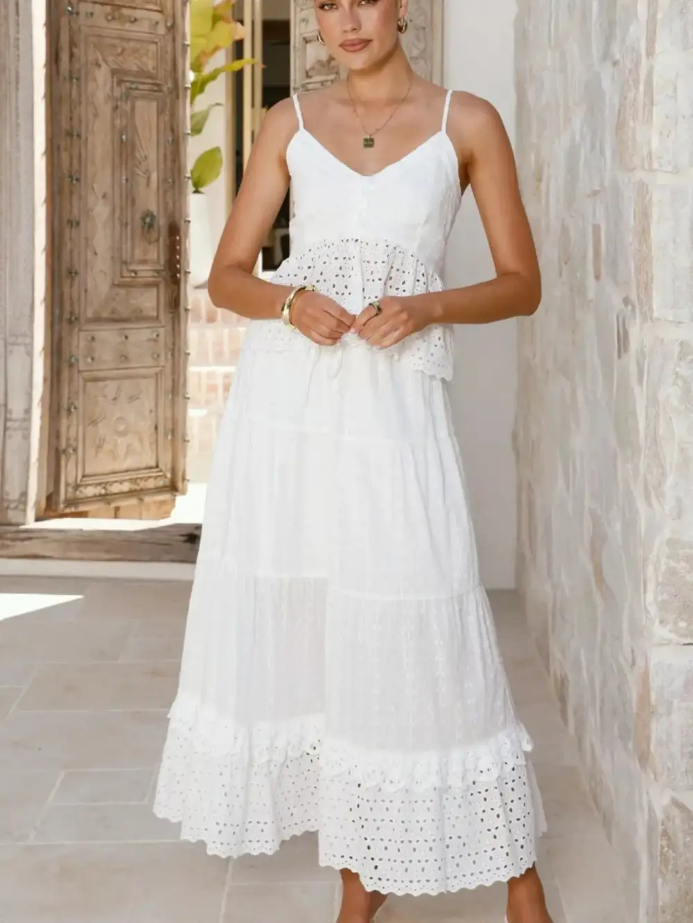 V Neck Lace Coordinated Set