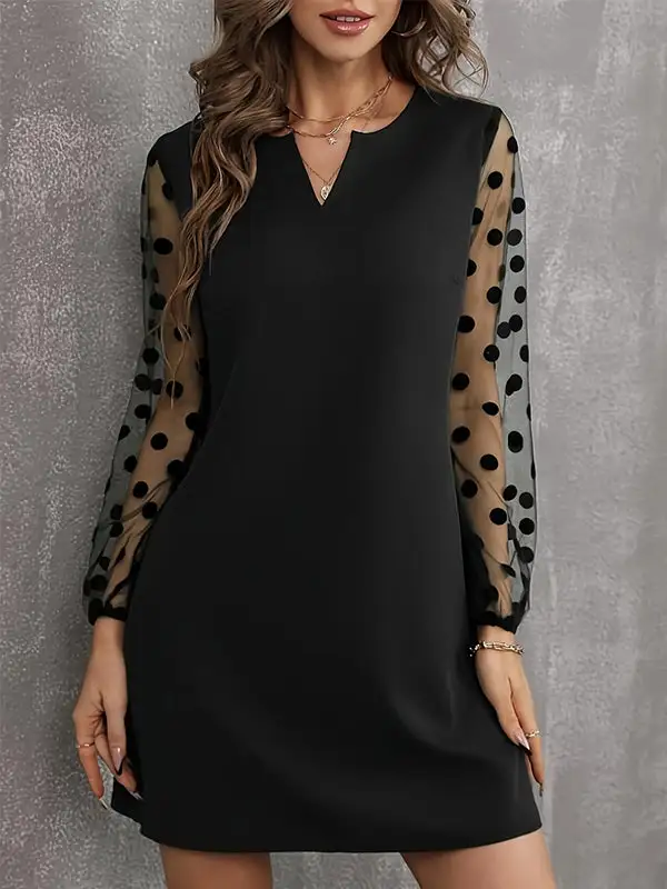 A Line High Waisted See Through Split Joint Round Neck Mini