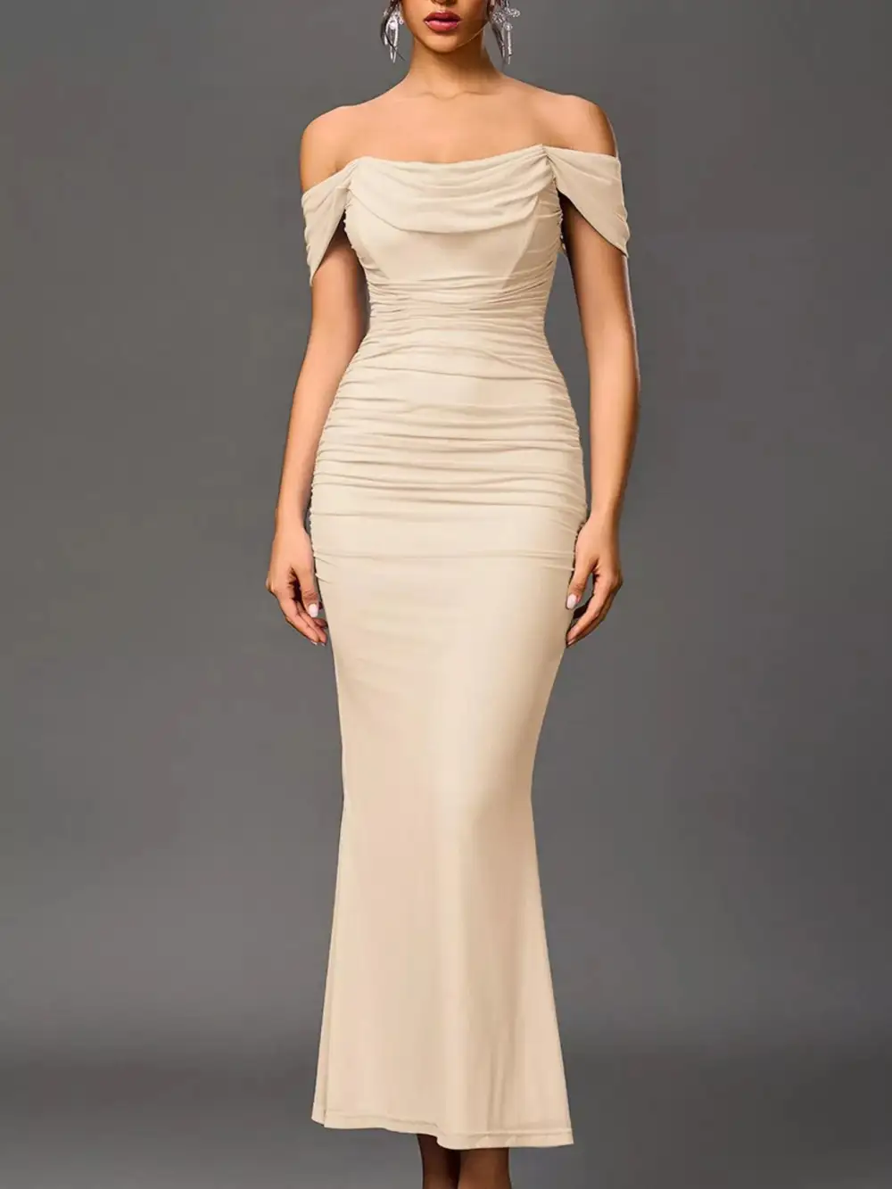 Structured Shape Ruched Maxi Dress
