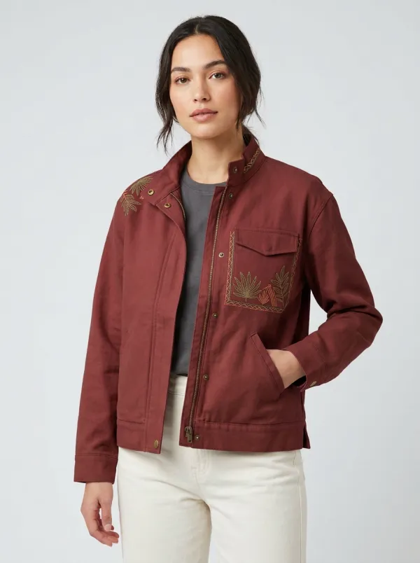 Women's Harbor Botanical Leaf Embroidered Printed Jacket