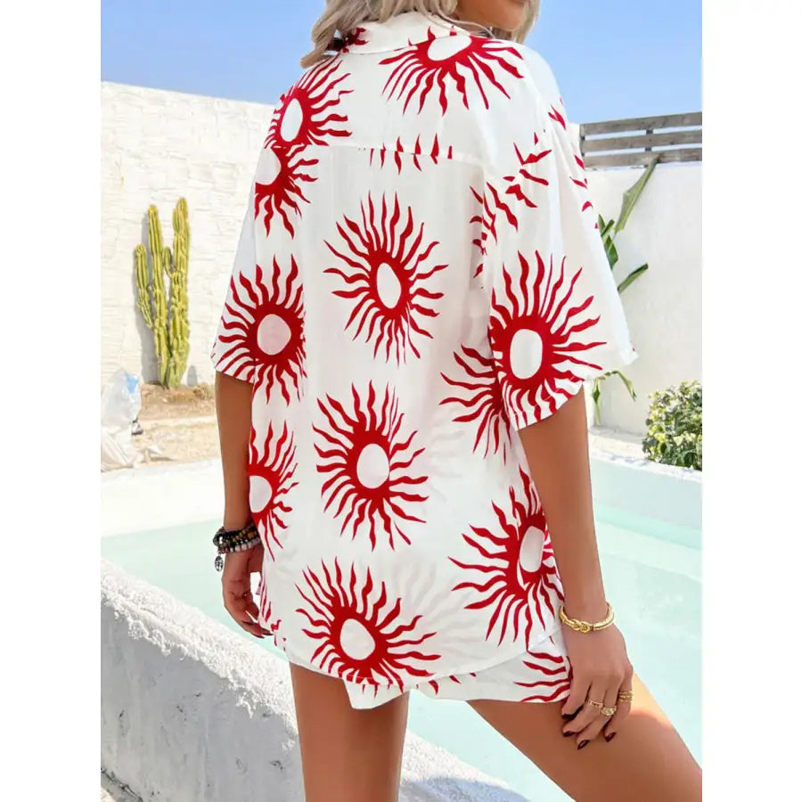 Printed Collared Neck Half Sleeve Top and Shorts Set