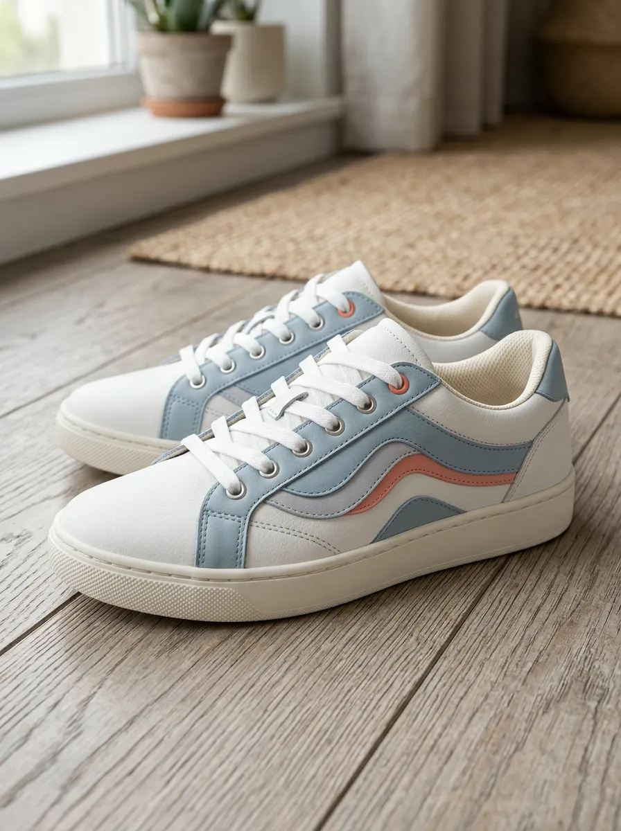 Women's Casual Style Blue and Pink Colorblock Printed Sneakers