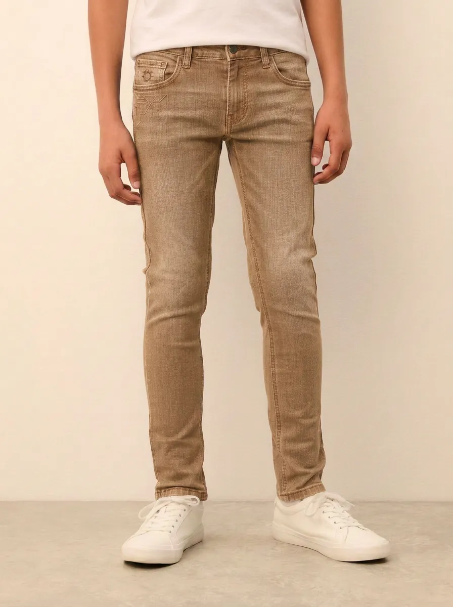 Men's Modern Everyday Embroidered Detail Stretch Denim Jeans