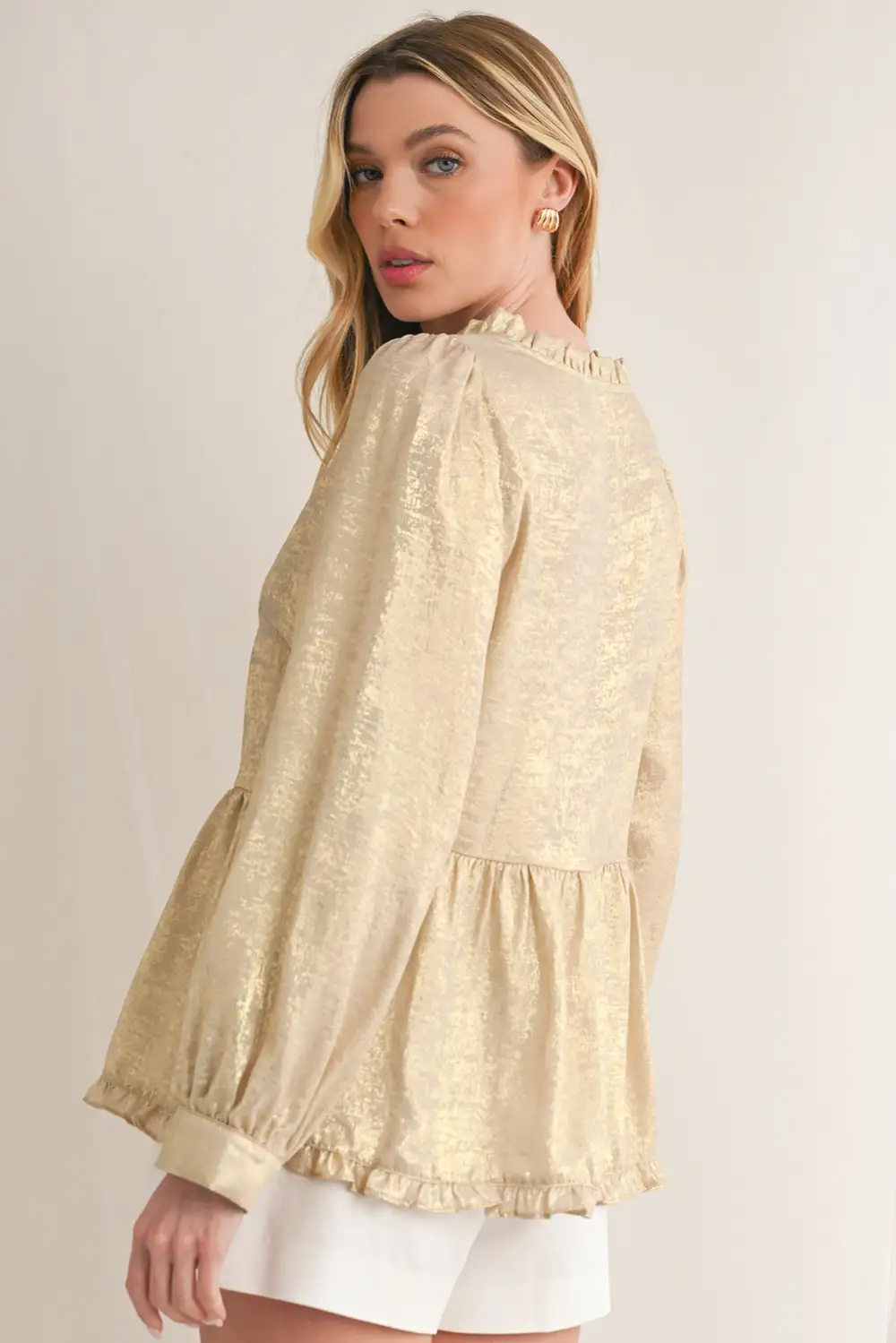 Layered Velvet Frilled Puff Sleeve Blouse