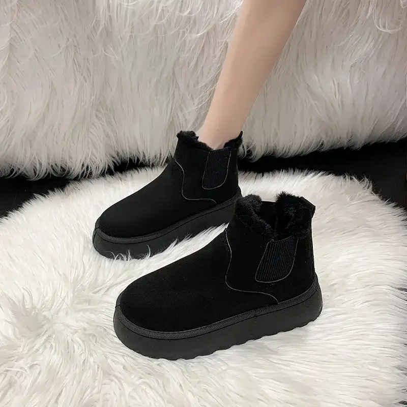 Leather Plush-Lined Warm-Lined Ankle Boots