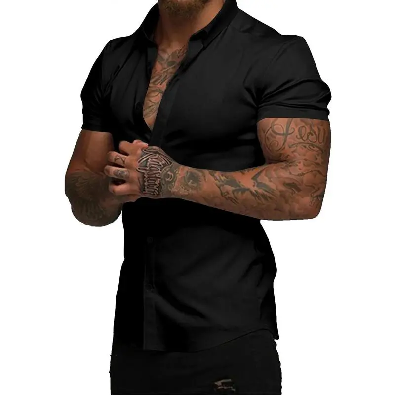 Men's Muscle Fit Dress Shirts Casual Button Down Shirt Short Sleeve Wrinkle-Free Shirts