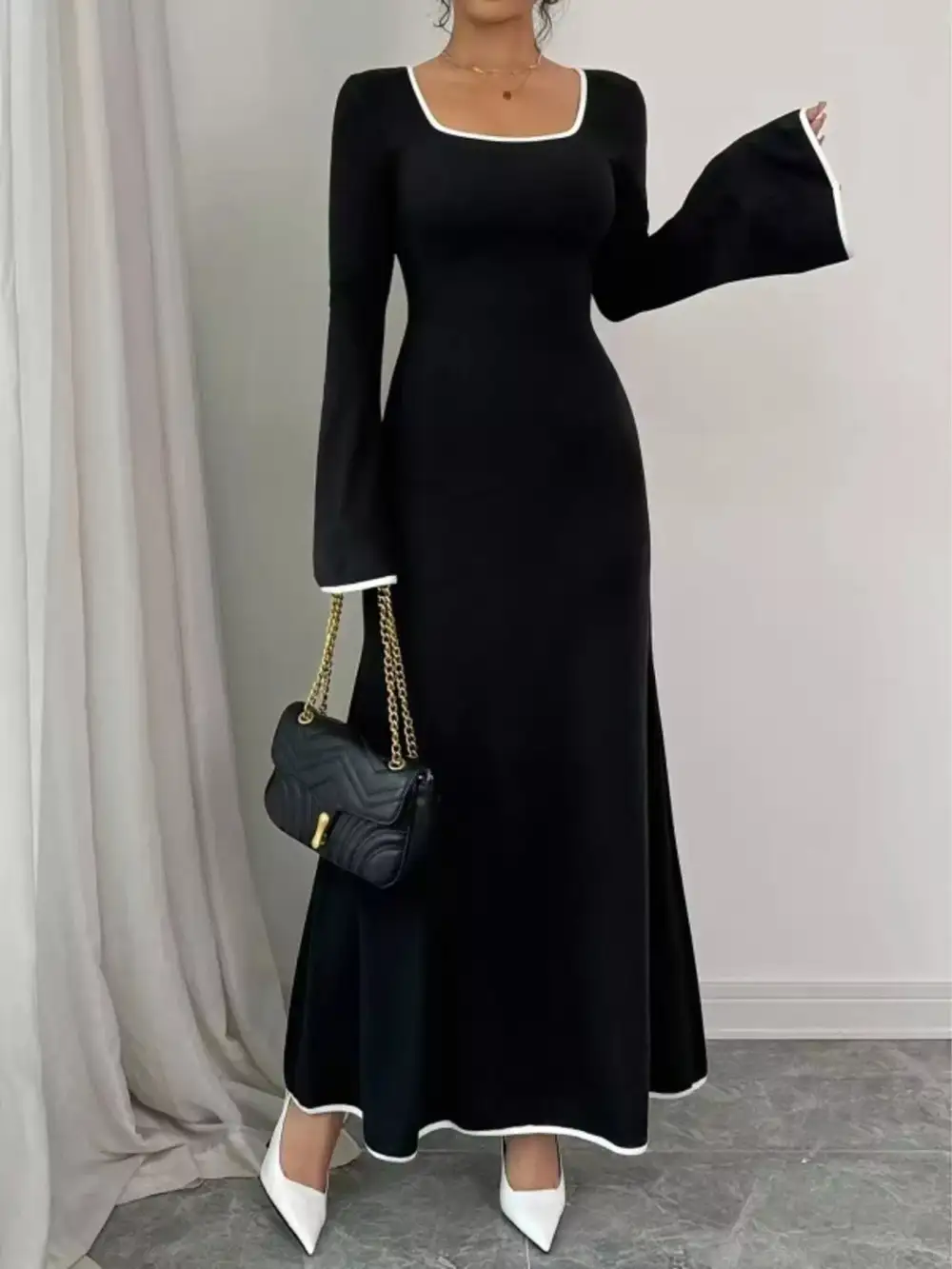Square Neck Flared Maxi Dress