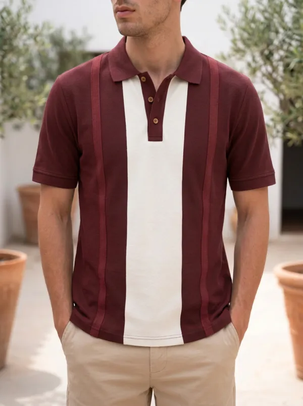 Men's Vintage Colorblock Stripe Polo Shirt
