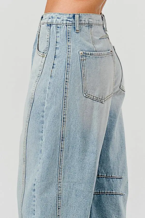 Mid Rise Barrel Denim Pants