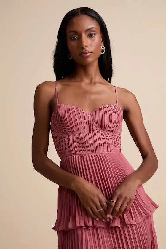 Cascading Crush Light Blue Tiered Bustier Midi Dress